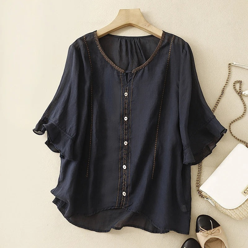 Women’s Blouse | Embroidered Ruffle Sleeve