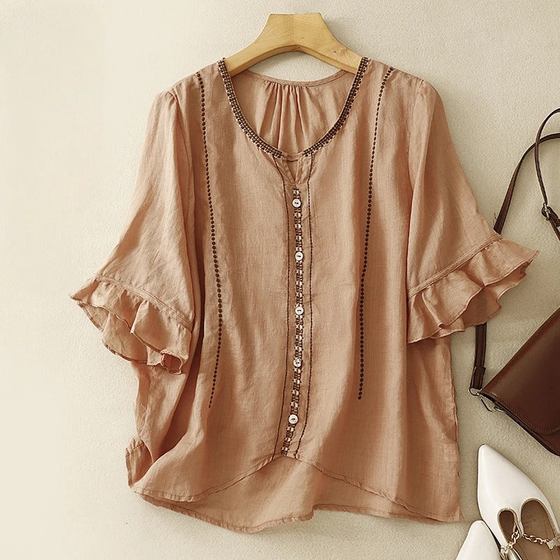 Women’s Blouse | Embroidered Ruffle Sleeve