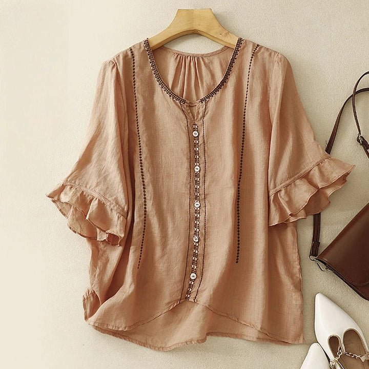 Women’s Blouse | Embroidered Ruffle Sleeve