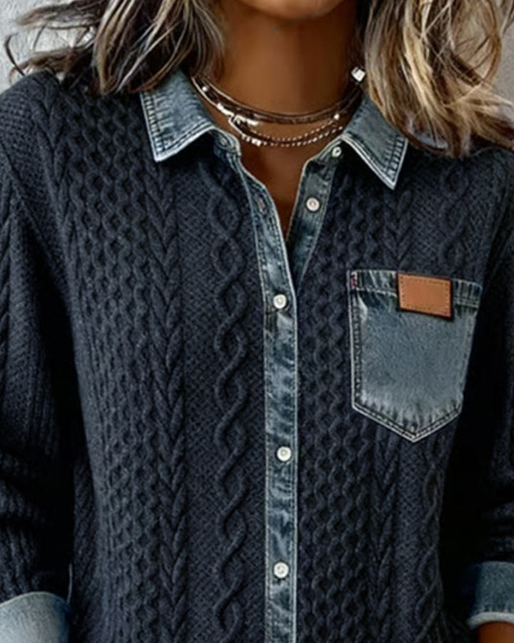 Women’s Blouse | Cable Pattern Button Front Blouse