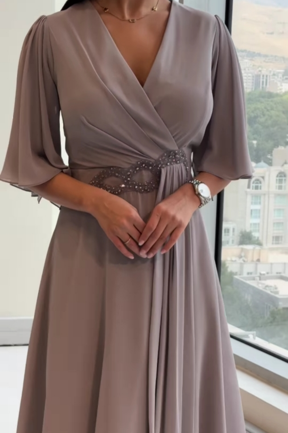 Women’s Dress | V-Neck Draped Midi