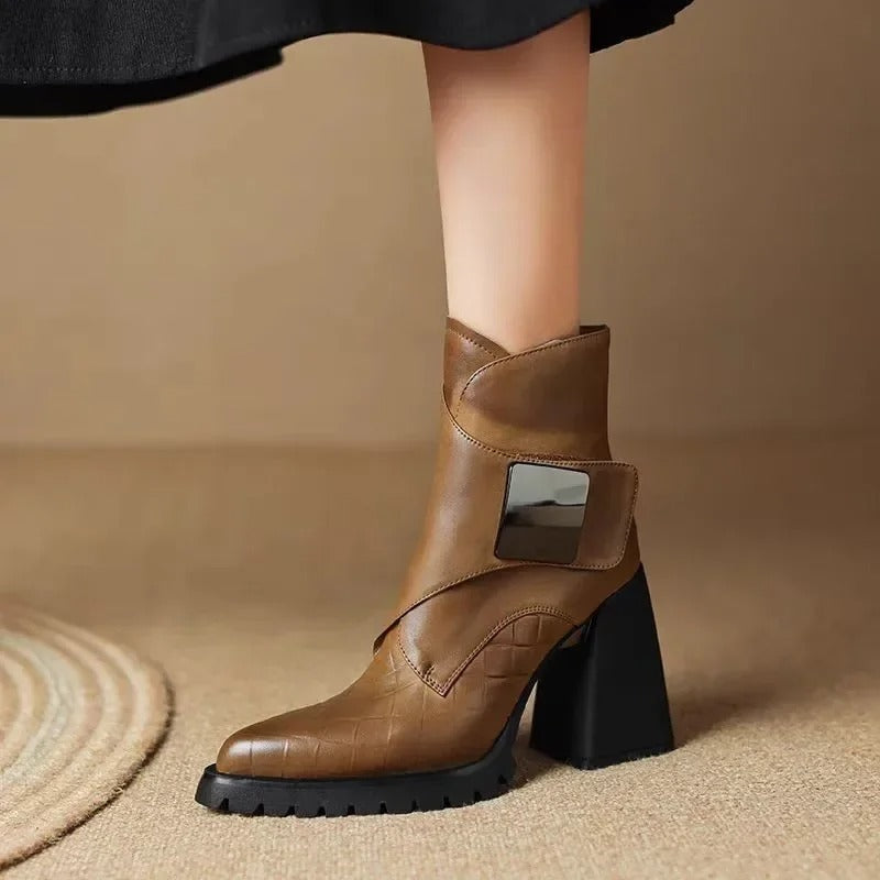 Boots For Women | Ankle Block Heel With Strap Detail