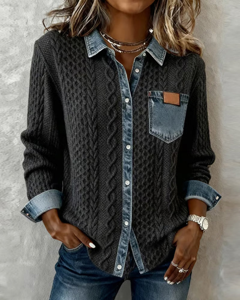 Women’s Blouse | Cable Pattern Button Front Blouse