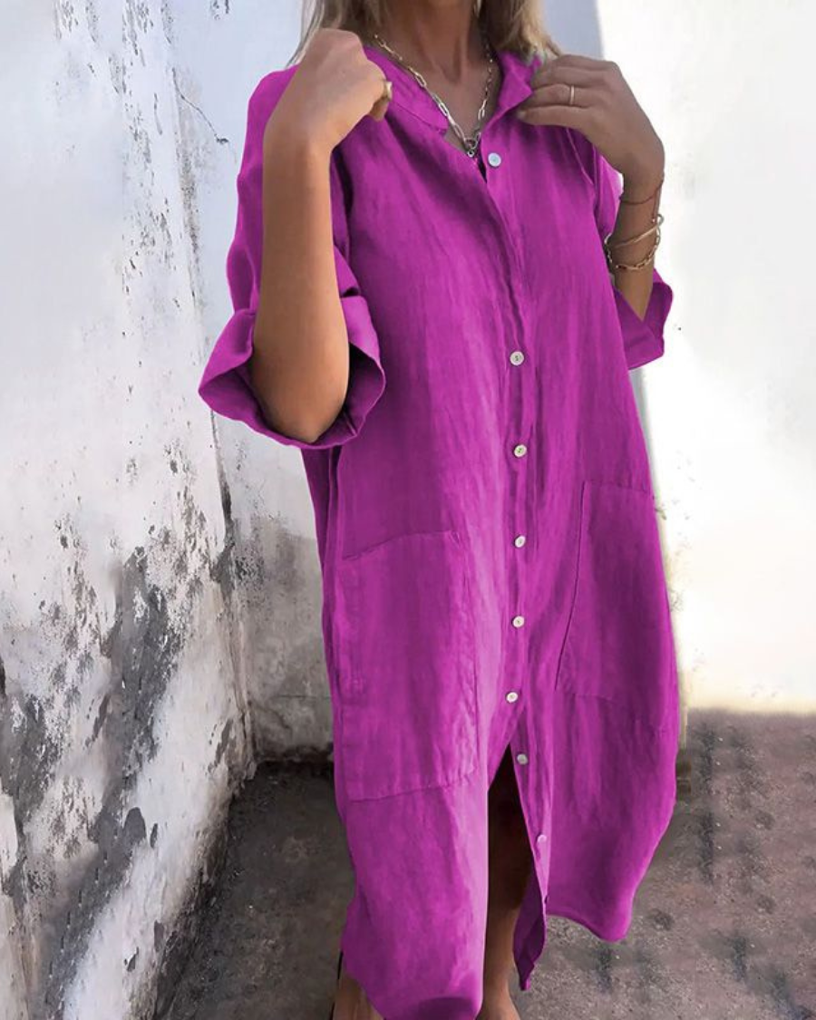Women’s Shirt Dress | Button Front Pocket Design
