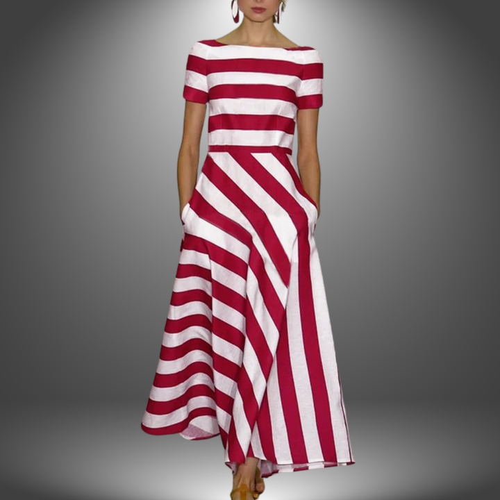 Women’s Dress | Striped Asymmetrical Short Sleeve Midi
