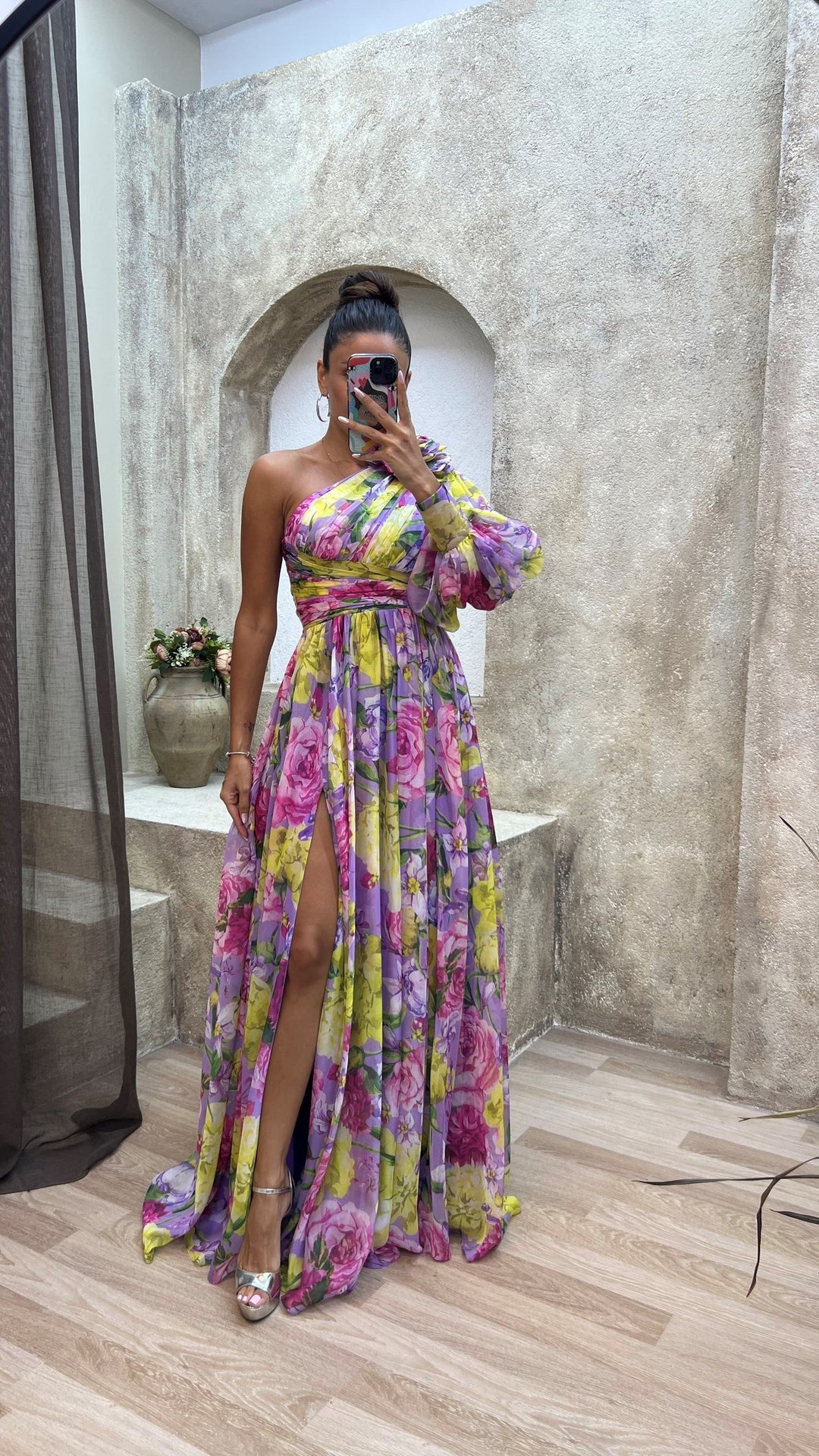 Women’s Dress | One Shoulder Floral Split Maxi