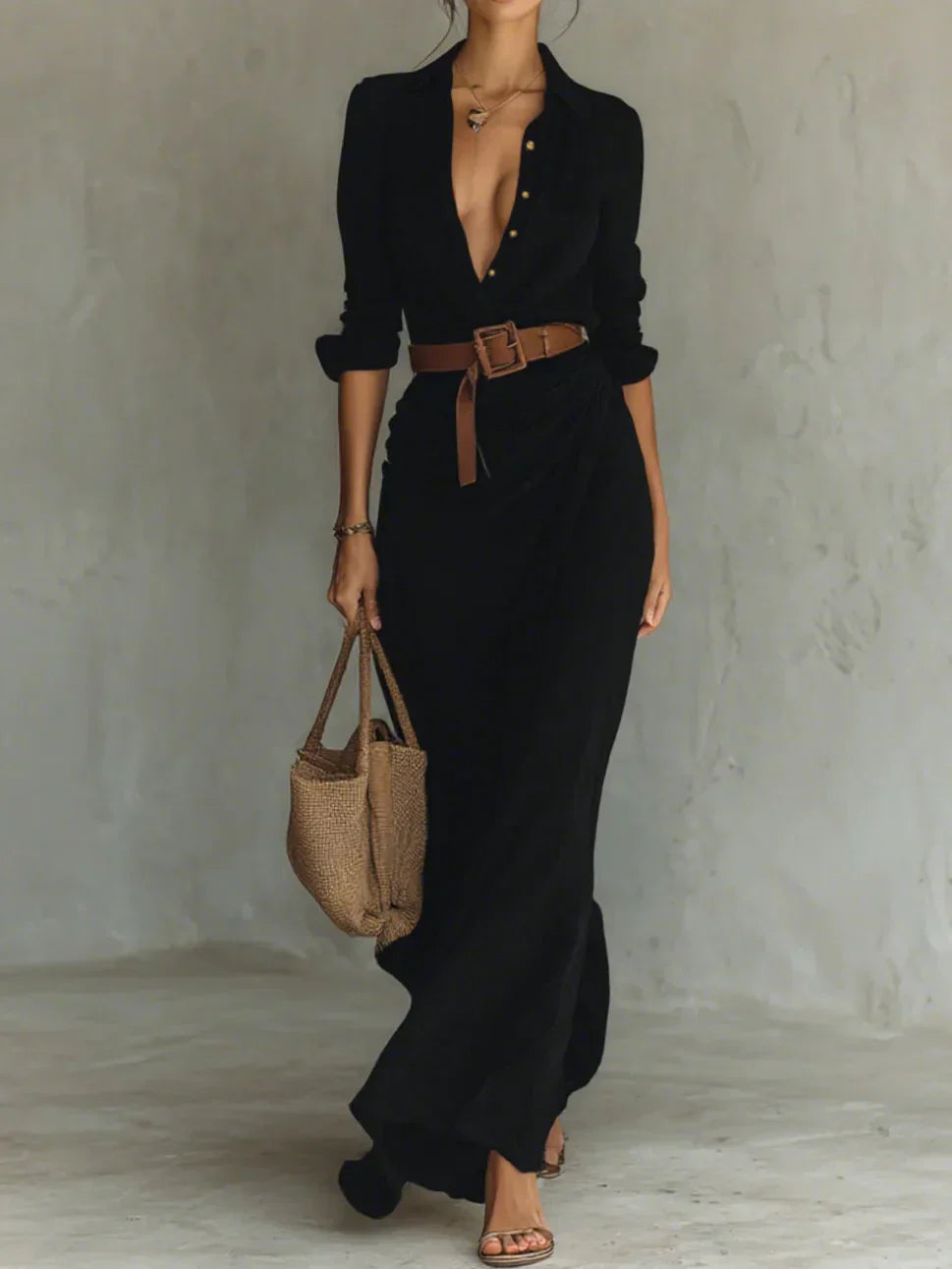 Women’s Dress | Long Sleeve Belted Maxi