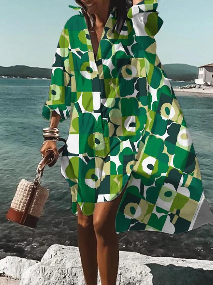 Women’s Dress | Printed V-Neck Long Sleeve