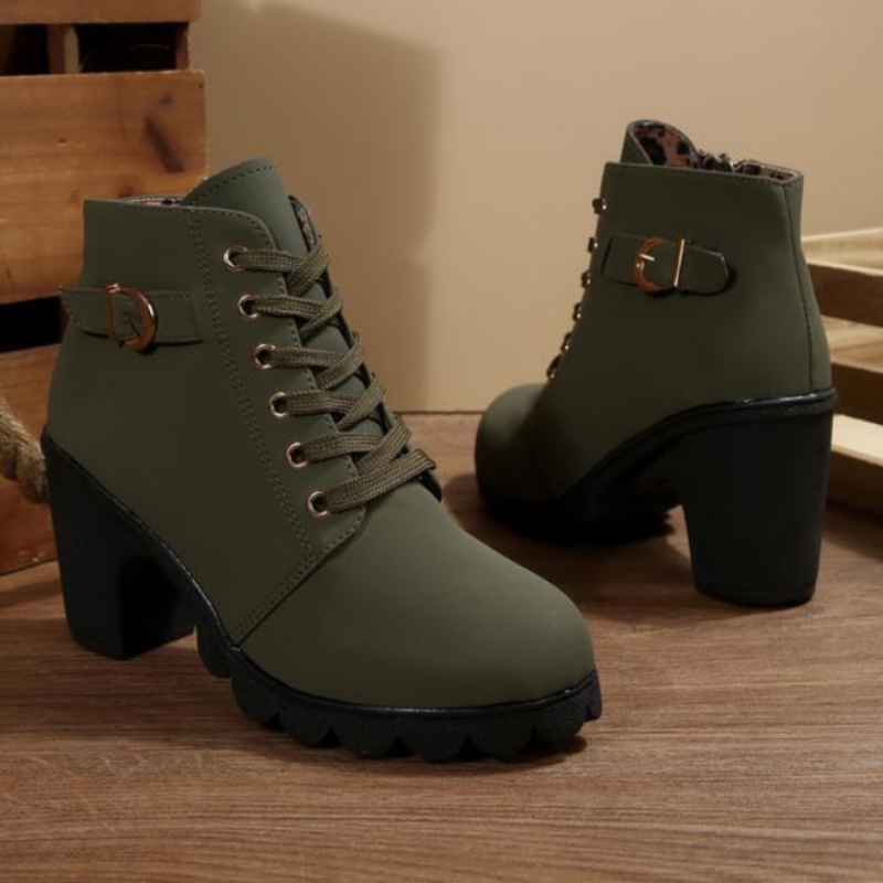 Boots For Women | Lace Up Ankle Block Heel