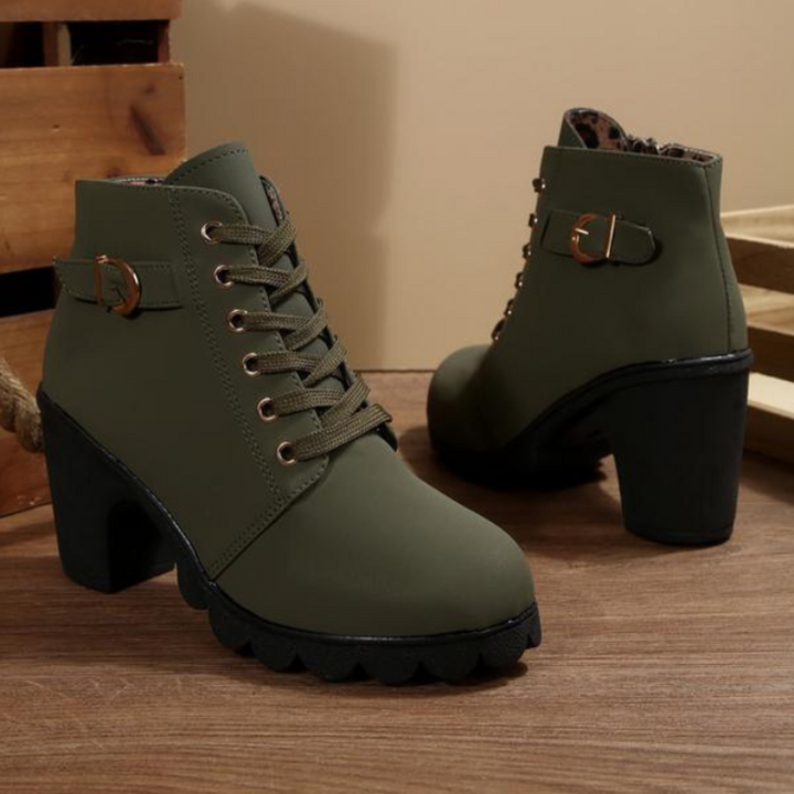Boots For Women | Lace Up Ankle Block Heel