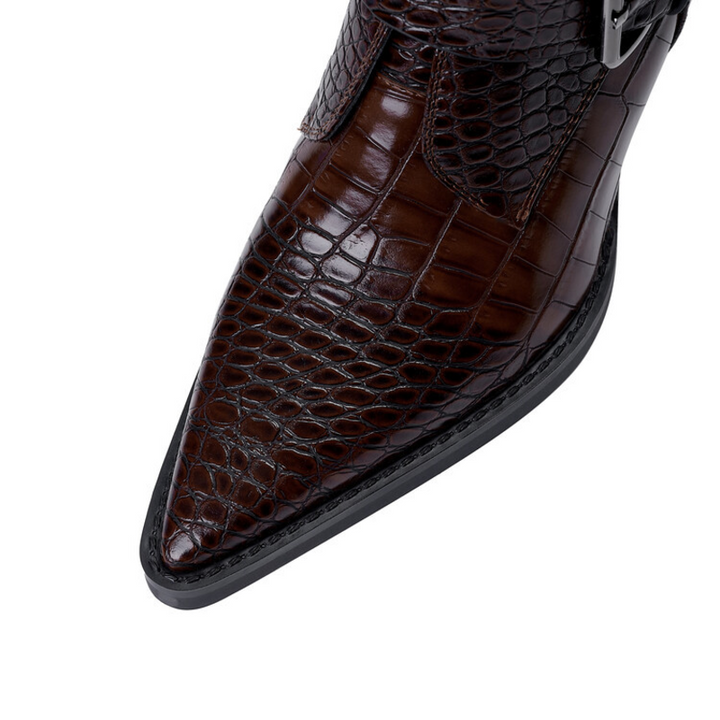 Boots For Women | Pointed Toe Ankle Block Heel With Buckle