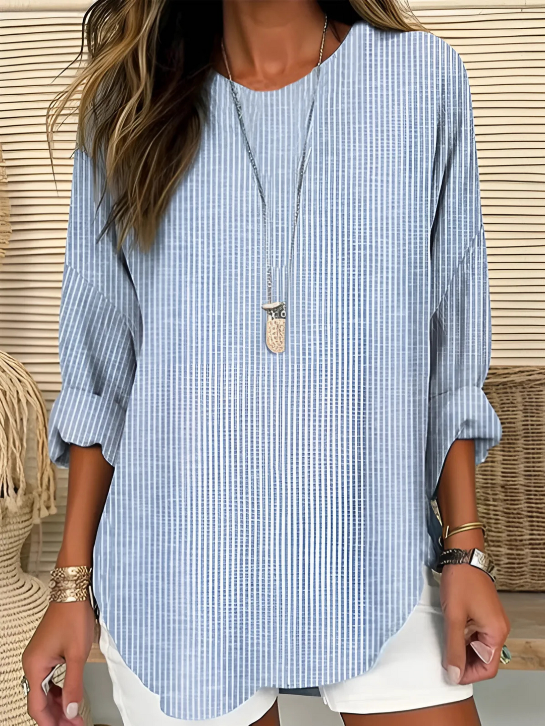 Women’s Blouse | Vertical Stripe Round Neck