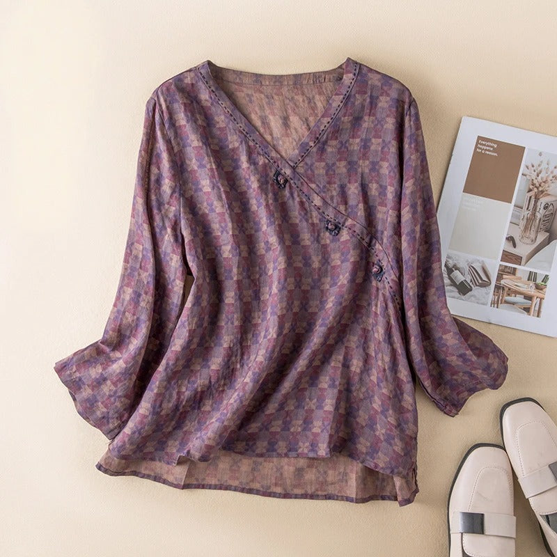 Women’s Blouse | Patterned V-Neck
