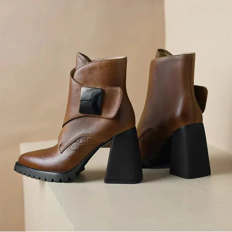 Boots For Women | Ankle Block Heel With Strap Detail