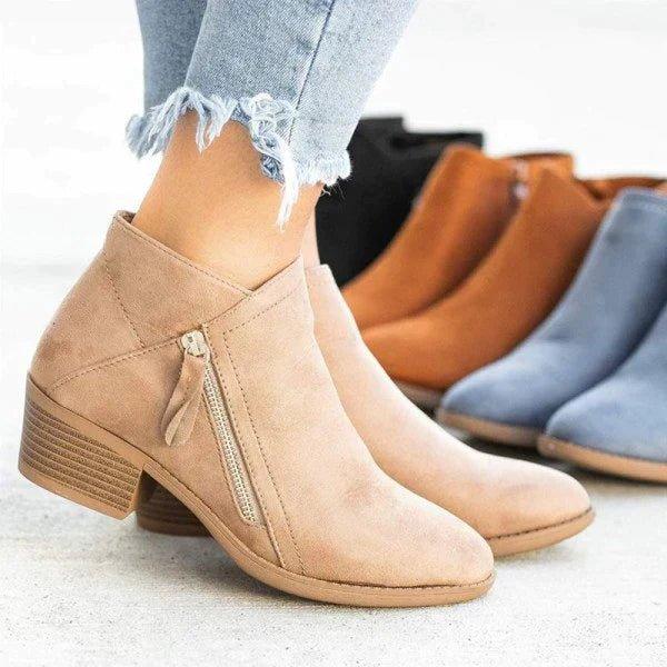 Boots For Women |  Ankle Block Heel Side Zip