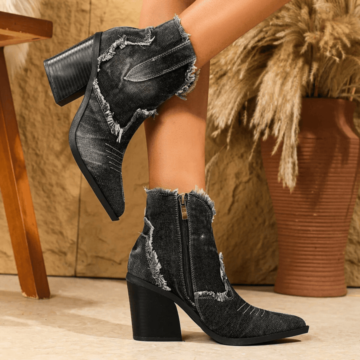 Boots For Women | Ankle Block Heel With Side Zip